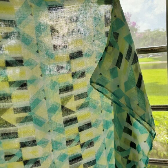 Infinity Scarf Abstract Geo Print Transparent Blue Turquoise Yellow Whimsygoth - Picture 5 of 9